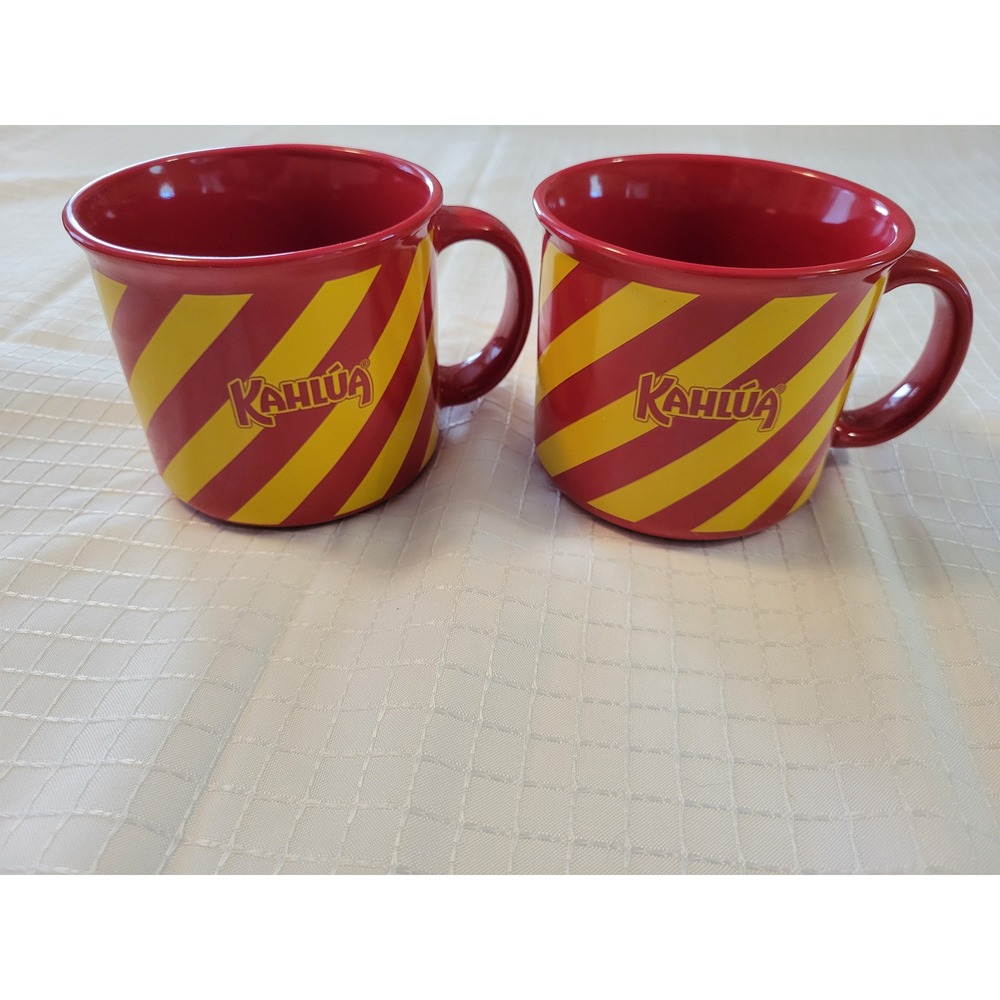 Kahlua Coffee Mugs Set of 2‎ Red Yellow Diagonal Striped Ceramic Logo Cups